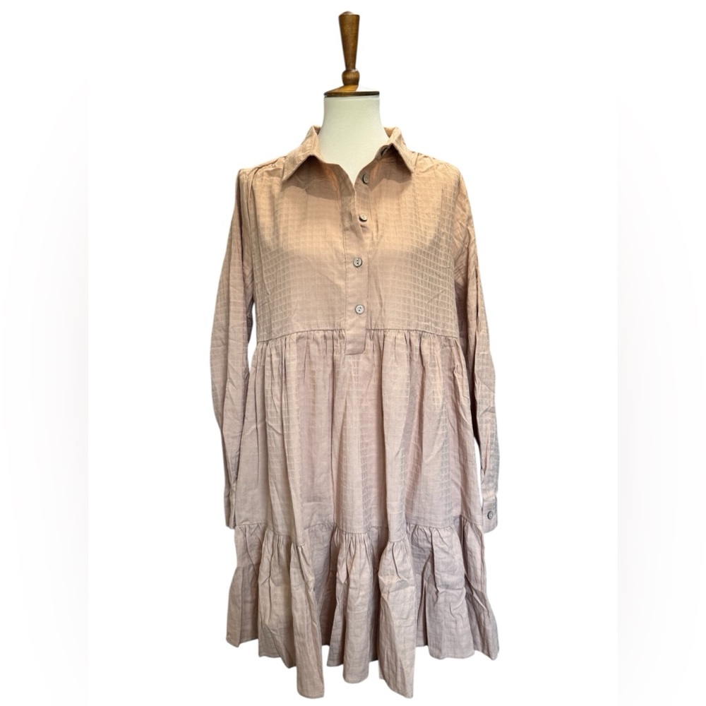Easel Tan Tiered Long Sleeve Sundress #102